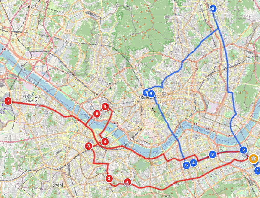 유권자 밀집도 히트맵 — 선거 차량 최적 경로